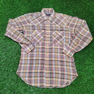 Vintage 70s Levis Western Pearl Snap Shirt Medium 20x29 Sawtooh Pockets USA Made